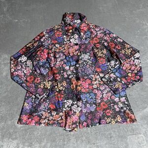 Vintage 70s Queens Way Shirt Womens Small Wildflower Point Collar‎ Hippie Boho